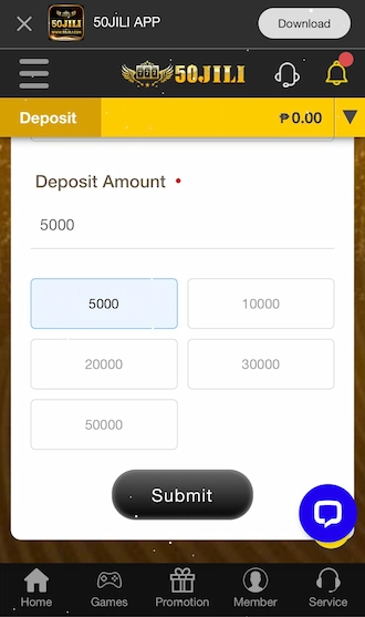 Step 2: Next, players in the Philippines should enter the deposit amount and click Submit