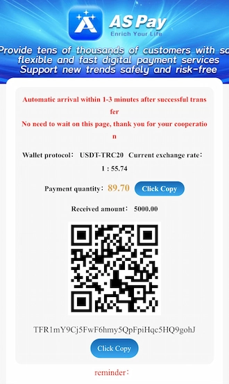 Step 3: Open your USDT wallet and make a money transfer via the QR code