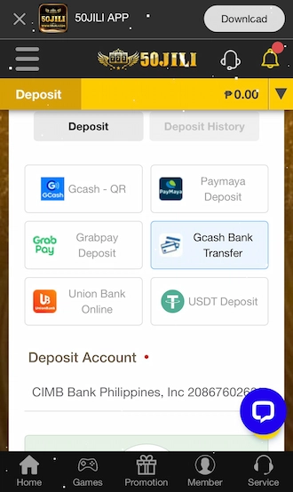 Step 2: Select deposit method GCash Bank Transfer