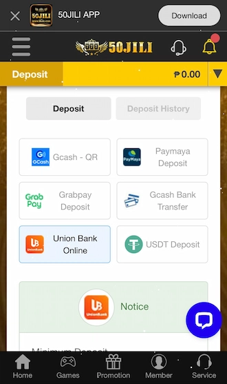 Step 1: After accessing the Deposit interface. Please choose the deposit method as Union Bank Online