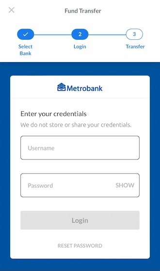 Step 4: Please log in with your username and password to transfer money from your bank account