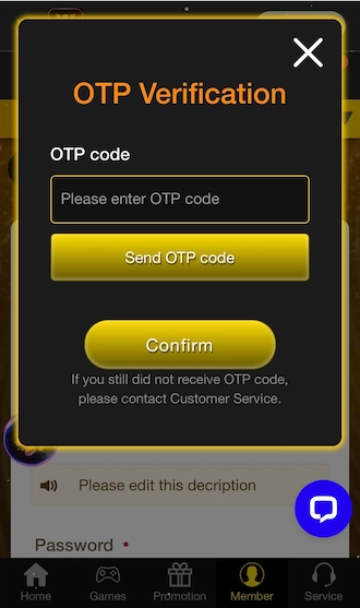 Step 2: Click Send OTP Code to perform verification